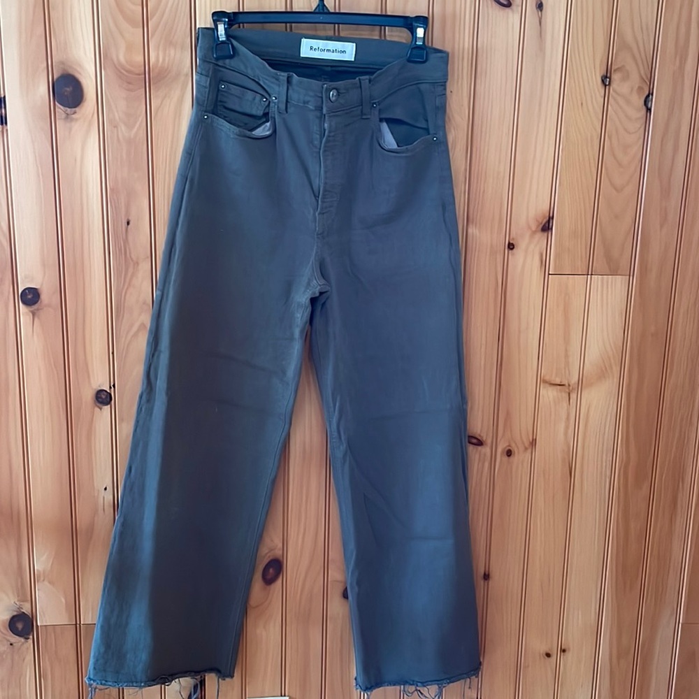 Reformation olive green wide leg pant